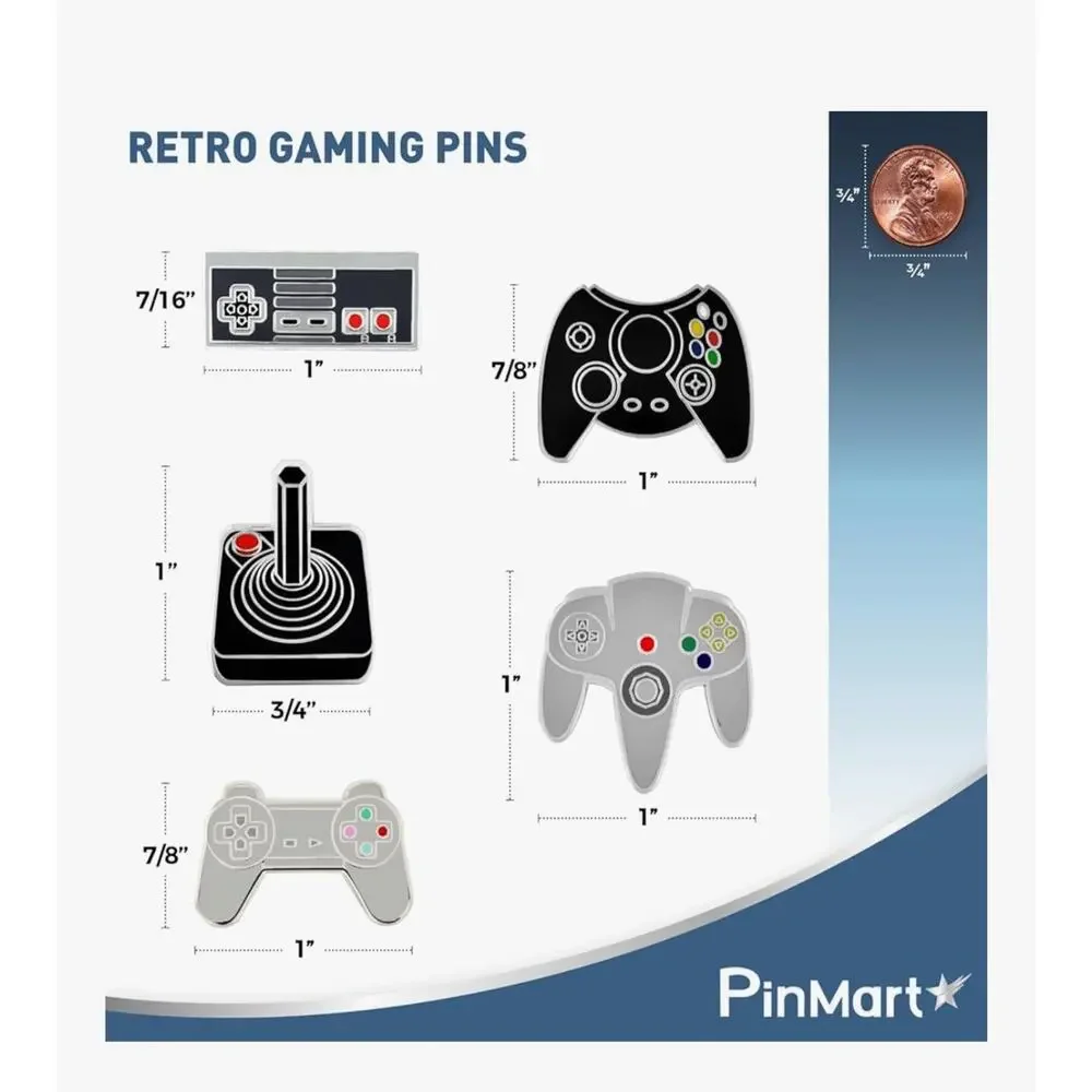 PinMart's Retro Video Gaming Controller Enamel Lapel Pin Set